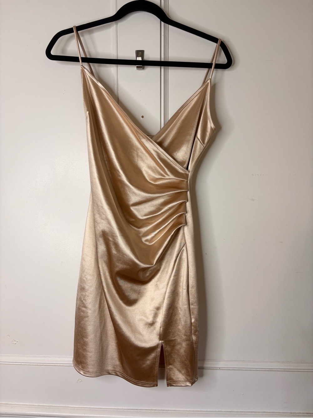 Satin Draped Mini Dress in Champagne Gold